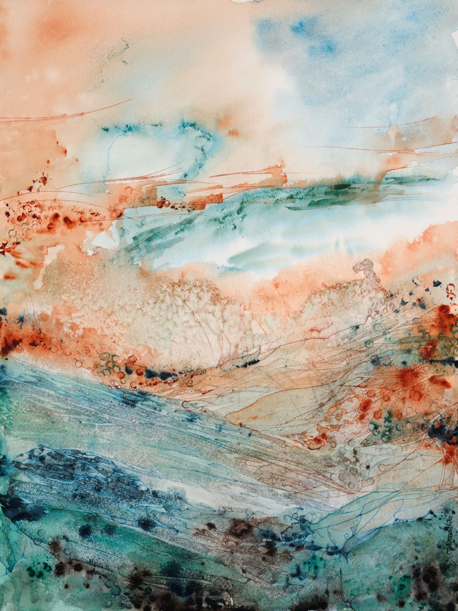 Breakthrough — original watercolor and ink painting by CJ Hassall, 12x16 inches, 2026