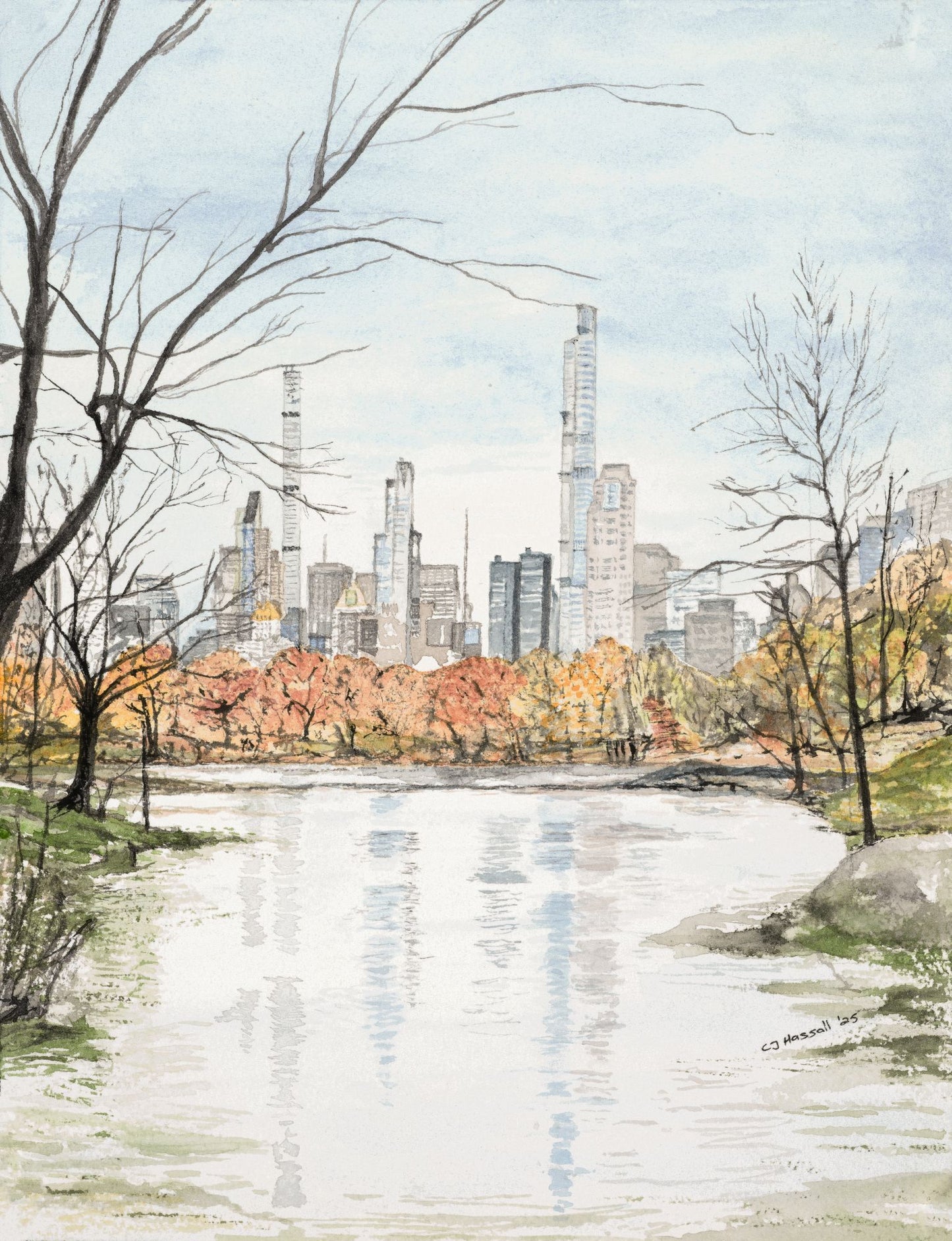 Manhattan from Central Park - autumnal view of the NY skyline across the lake in Central Park by CJ Hassall