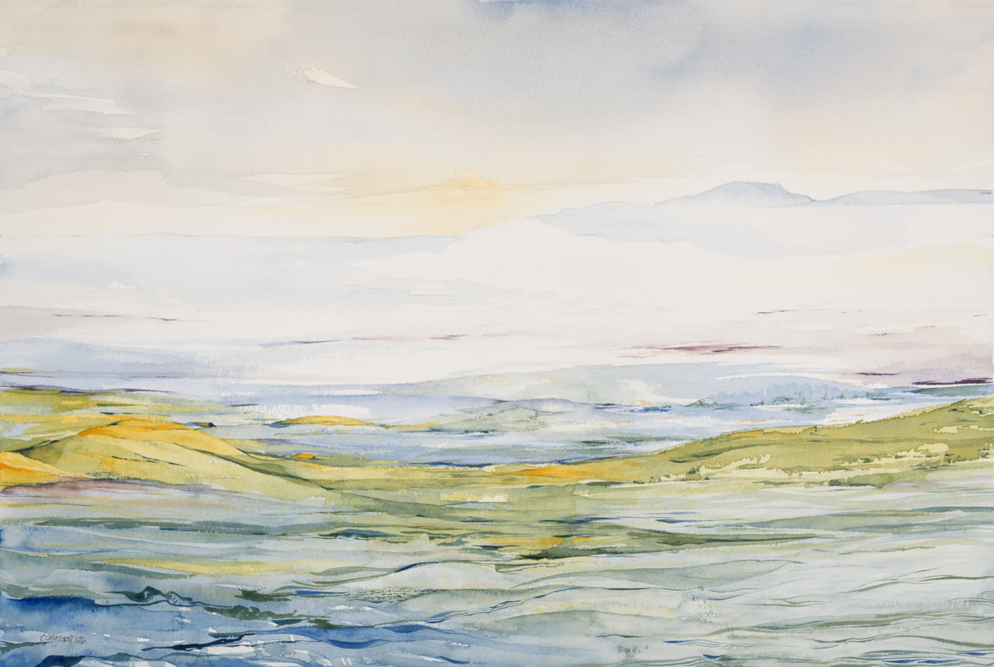 Soaring - an original watercolor depicting a sweeping sky and landscape by CJ Hassall, 2026