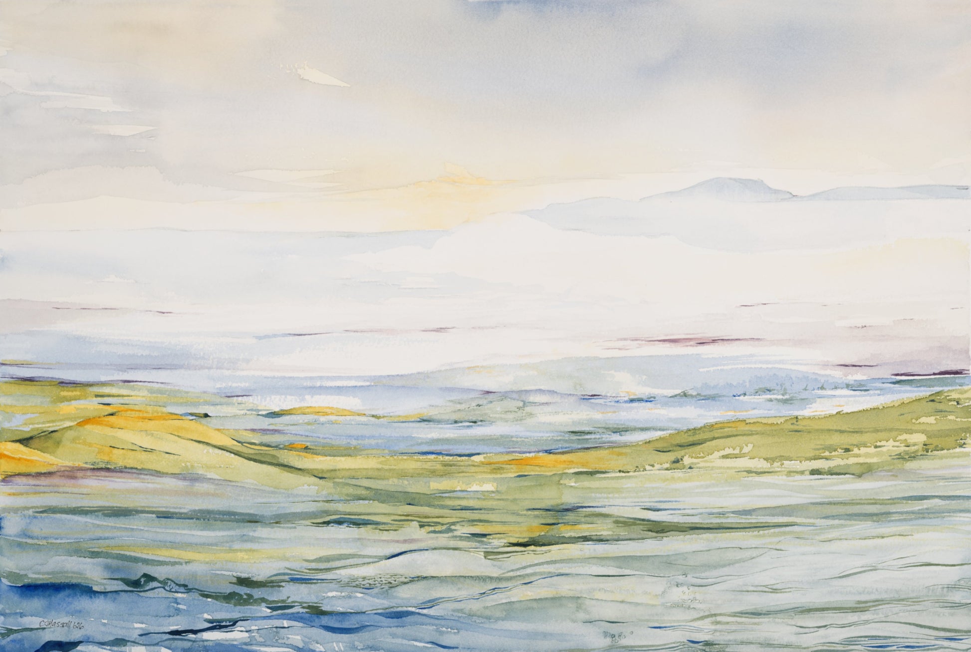 Soaring - an original watercolor depicting a sweeping sky and landscape by CJ Hassall, 2026